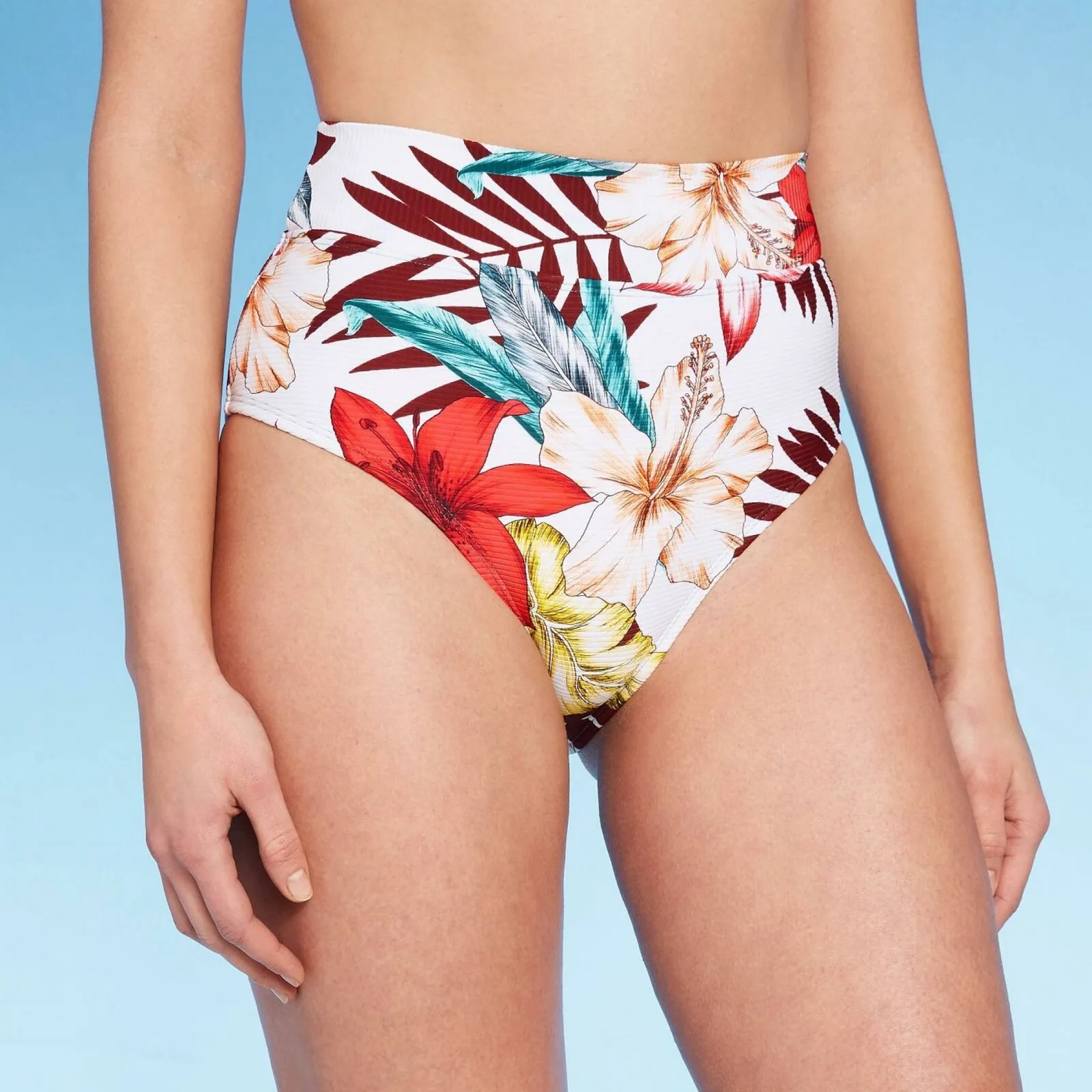 Kona Sol Women's Ribbed Medium Coverage High Waist Bikini Bottom