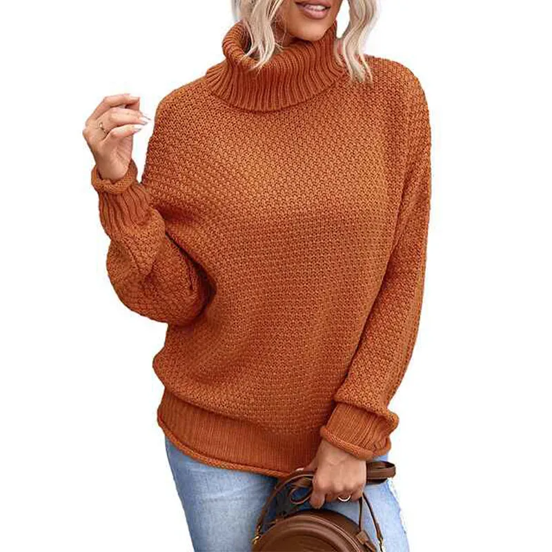 Ladies Turtlenecks Winter Womens Oversized Long Sleeve Striped Sweater Casual Turtleneck Side Split Tunic Pullover K204