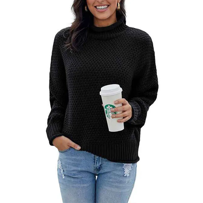 Ladies Turtlenecks Winter Womens Oversized Long Sleeve Striped Sweater Casual Turtleneck Side Split Tunic Pullover K204