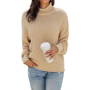 Ladies Turtlenecks Winter Womens Oversized Long Sleeve Striped Sweater Casual Turtleneck Side Split Tunic Pullover K204