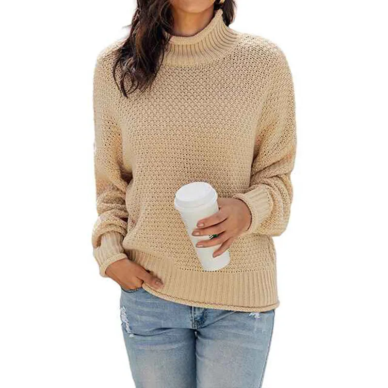 Ladies Turtlenecks Winter Womens Oversized Long Sleeve Striped Sweater Casual Turtleneck Side Split Tunic Pullover K204