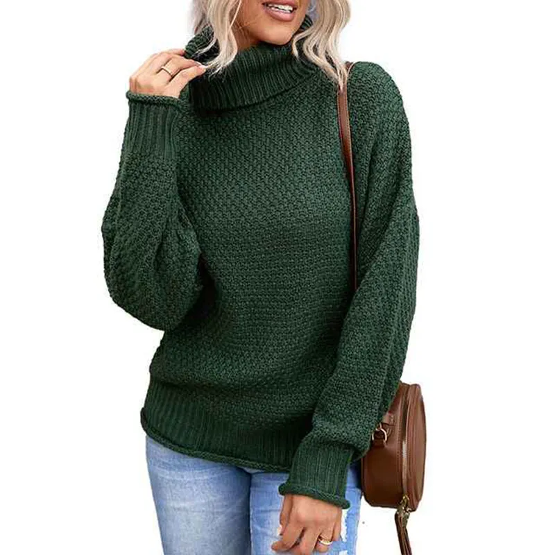 Ladies Turtlenecks Winter Womens Oversized Long Sleeve Striped Sweater Casual Turtleneck Side Split Tunic Pullover K204