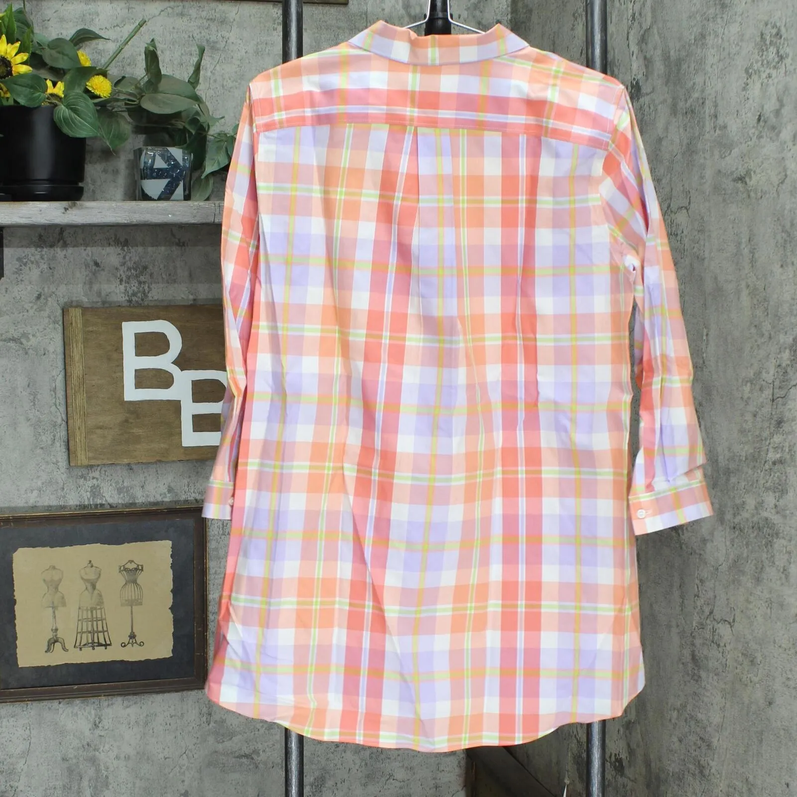 Lands' End Womens Embroidered "A" 3/4 Sleeve Tunic Button Up Shirt