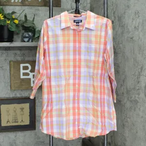 Lands' End Womens Embroidered "A" 3/4 Sleeve Tunic Button Up Shirt
