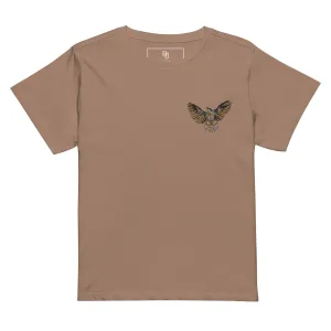 Latte Women’s high-waisted t-shirt-Embroidered Mocking Bird