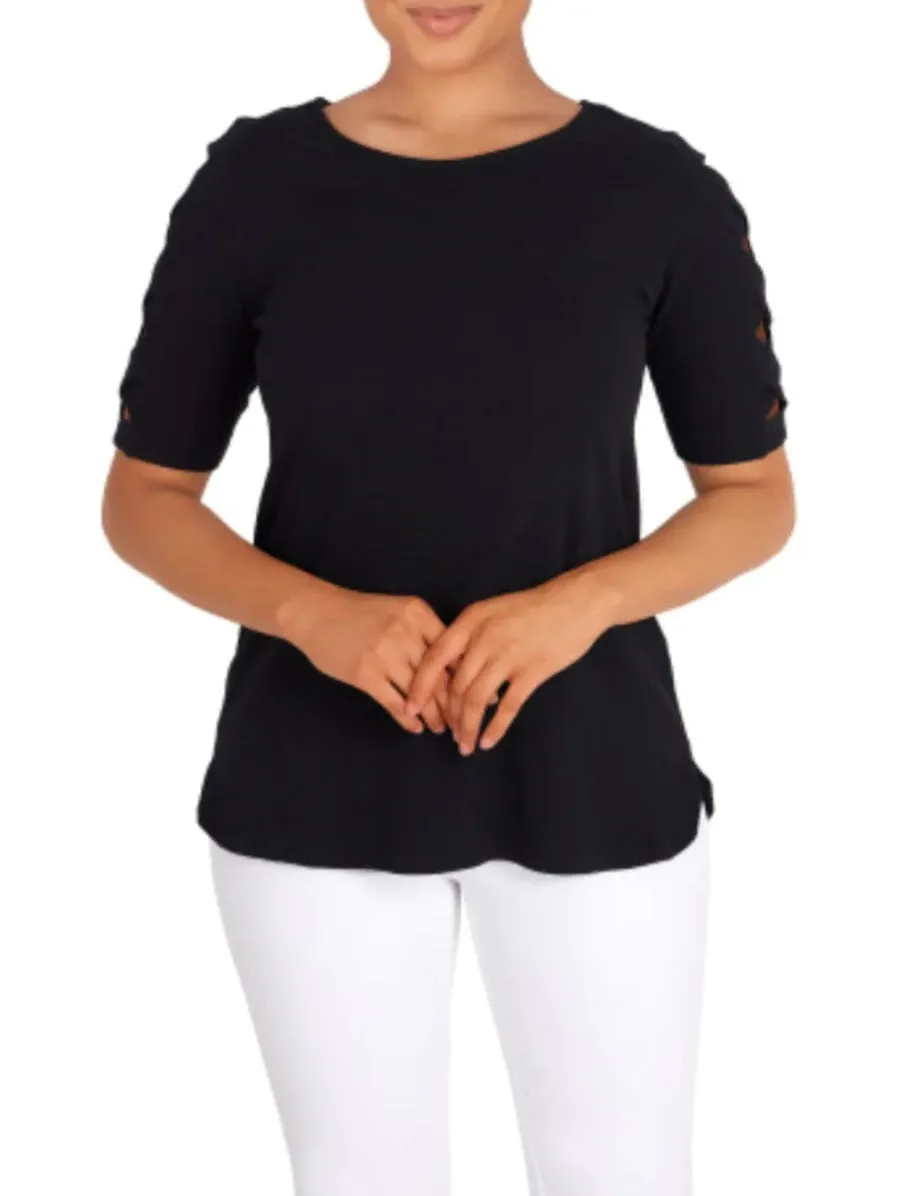 Lattice Sleeve Tee - Black FINAL SALE