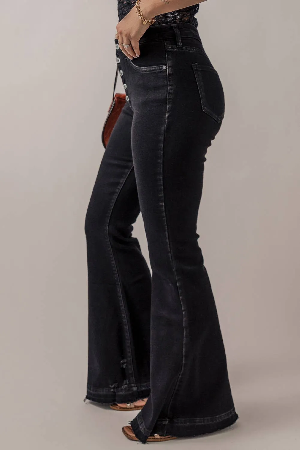 LDC High Waist Button Front Flare Jeans LD7874