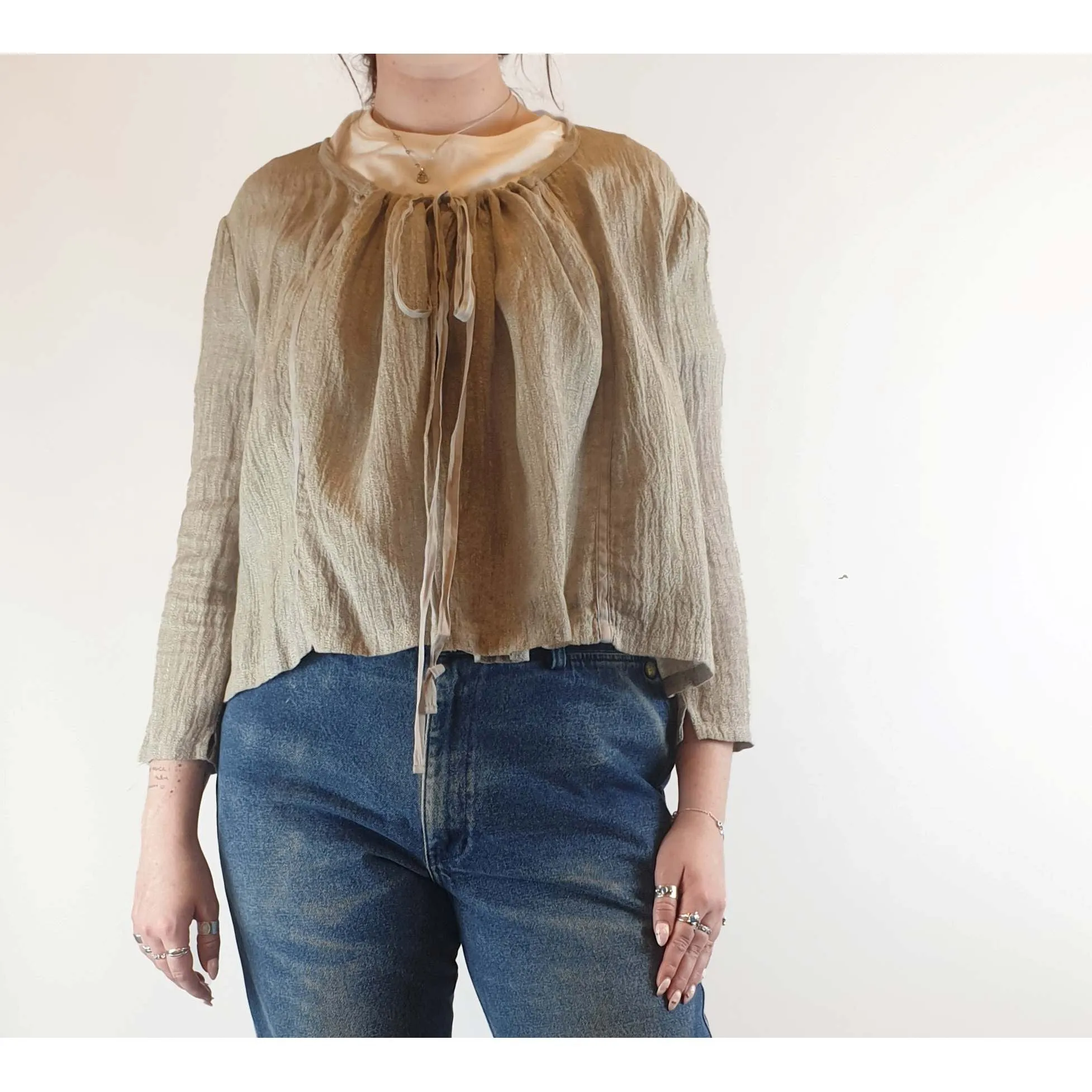 Lee Mathews grey 100% linen cardigan with drawstring at the neck size 3 (best fits 12-14)