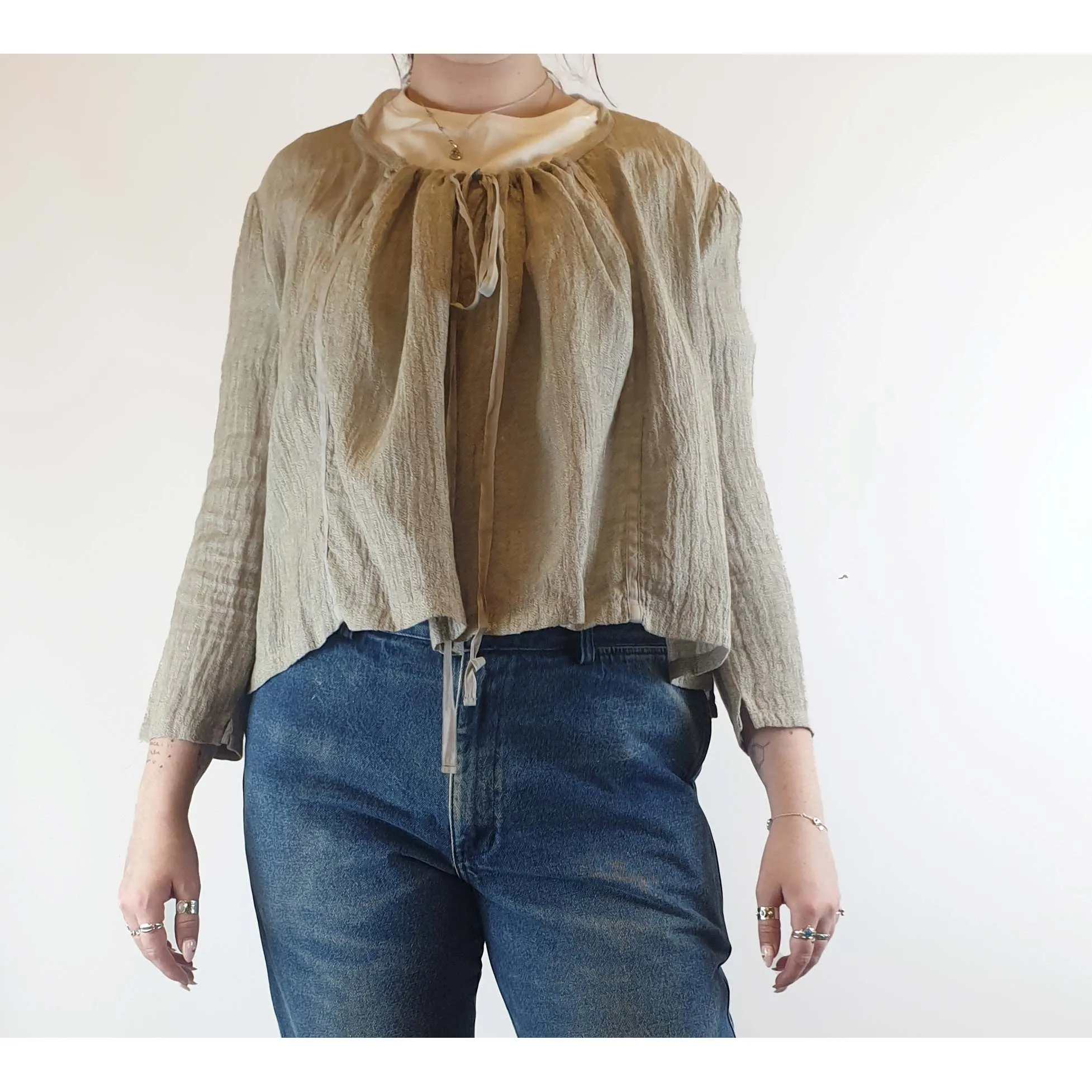 Lee Mathews grey 100% linen cardigan with drawstring at the neck size 3 (best fits 12-14)