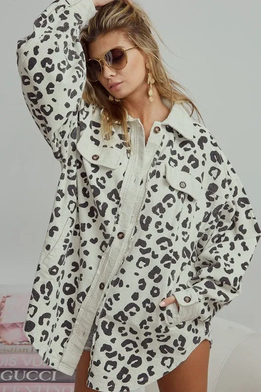 Leopard Corduroy Buttoned Jacket - 2 colors