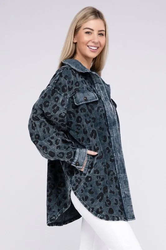 Leopard Corduroy Buttoned Jacket - 2 colors