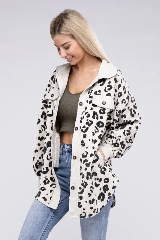 Leopard Corduroy Buttoned Jacket - 2 colors