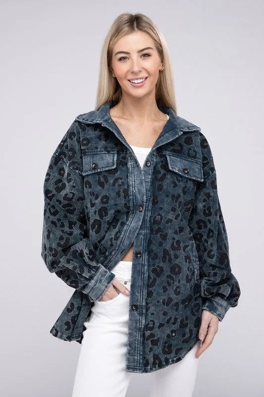 Leopard Corduroy Buttoned Jacket - 2 colors