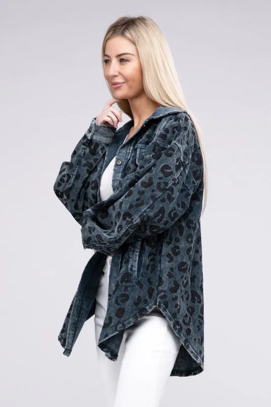 Leopard Corduroy Buttoned Jacket - 2 colors