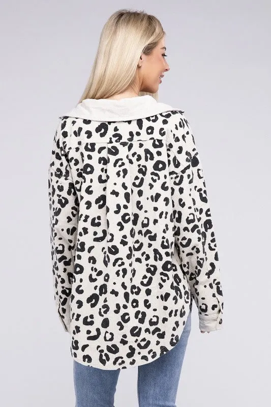Leopard Corduroy Buttoned Jacket - 2 colors