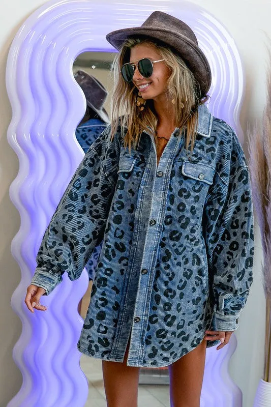 Leopard Corduroy Buttoned Jacket - 2 colors
