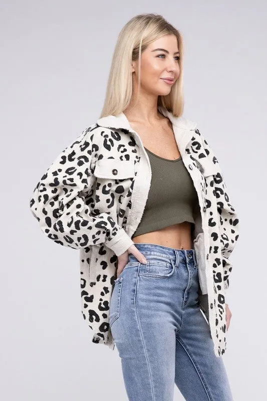 Leopard Corduroy Buttoned Jacket - 2 colors