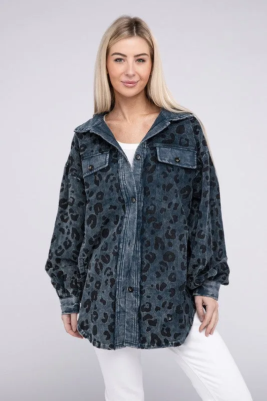 Leopard Corduroy Buttoned Jacket - 2 colors