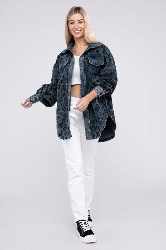 Leopard Corduroy Buttoned Jacket - 2 colors