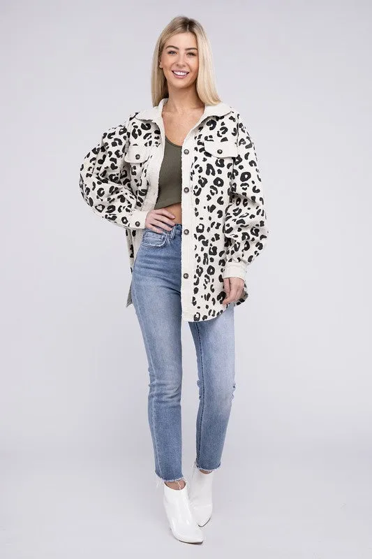 Leopard Corduroy Buttoned Jacket - 2 colors