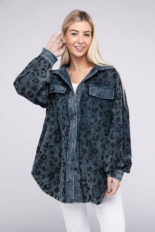 Leopard Corduroy Buttoned Jacket - 2 colors