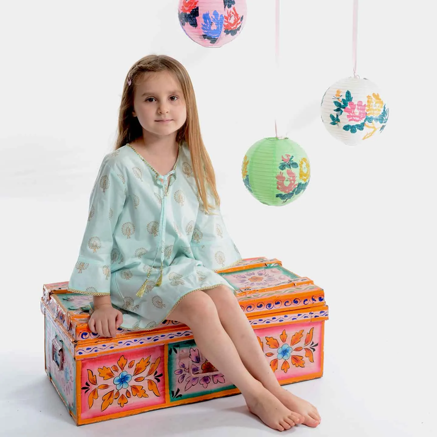 Light Blue Gold Block Peacock Coverup