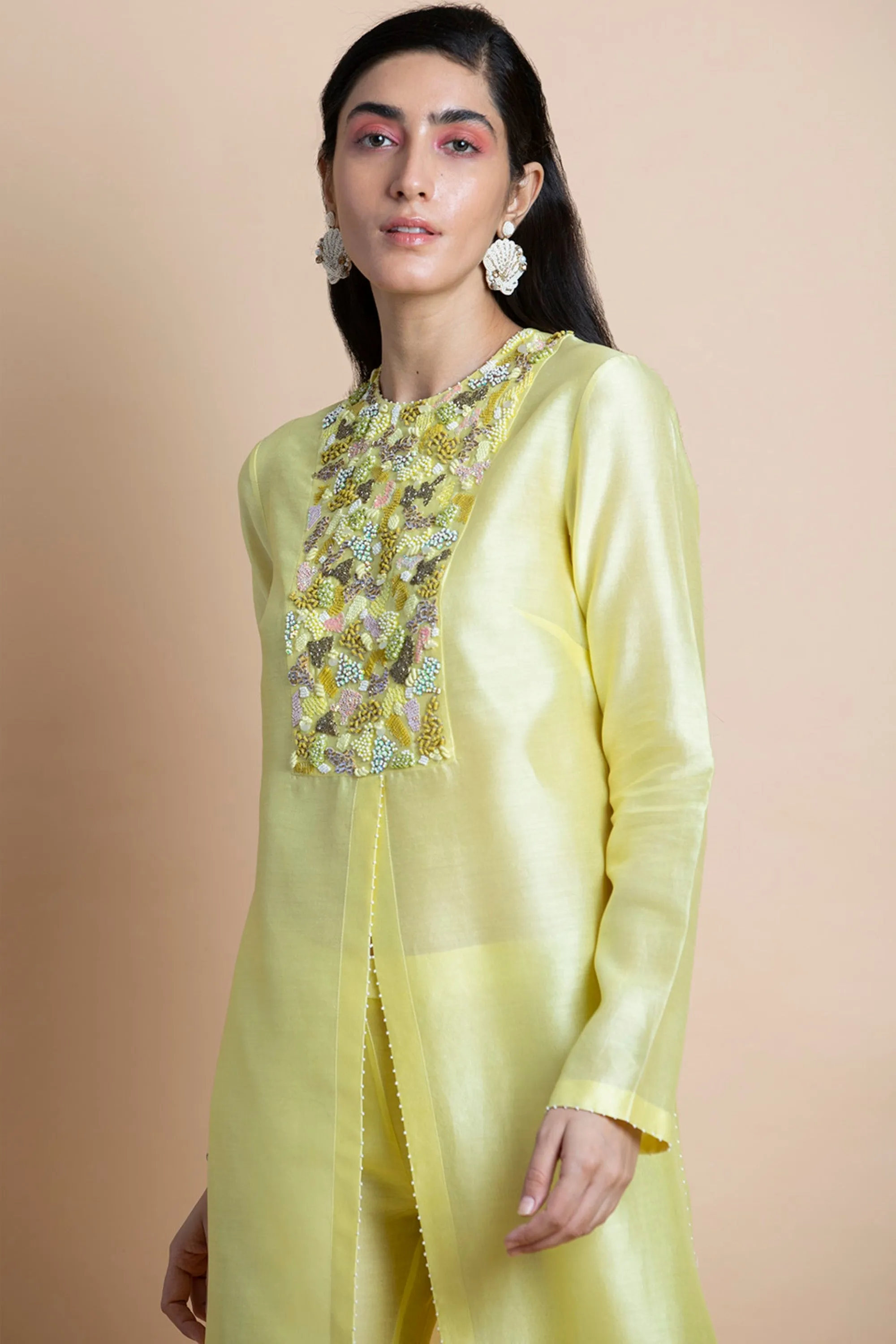 Lime Yellow Hand Embroidered Tunic
