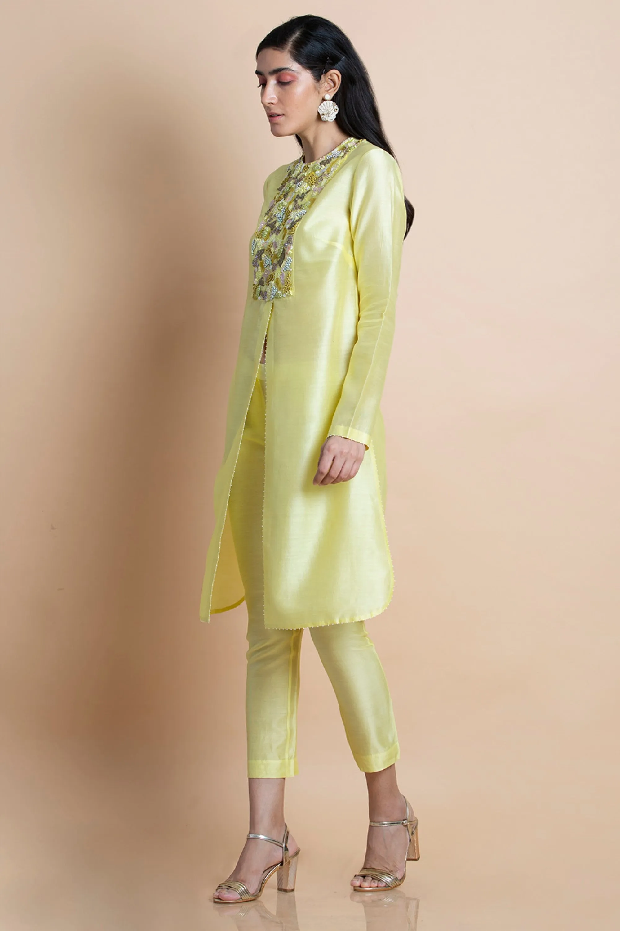 Lime Yellow Hand Embroidered Tunic