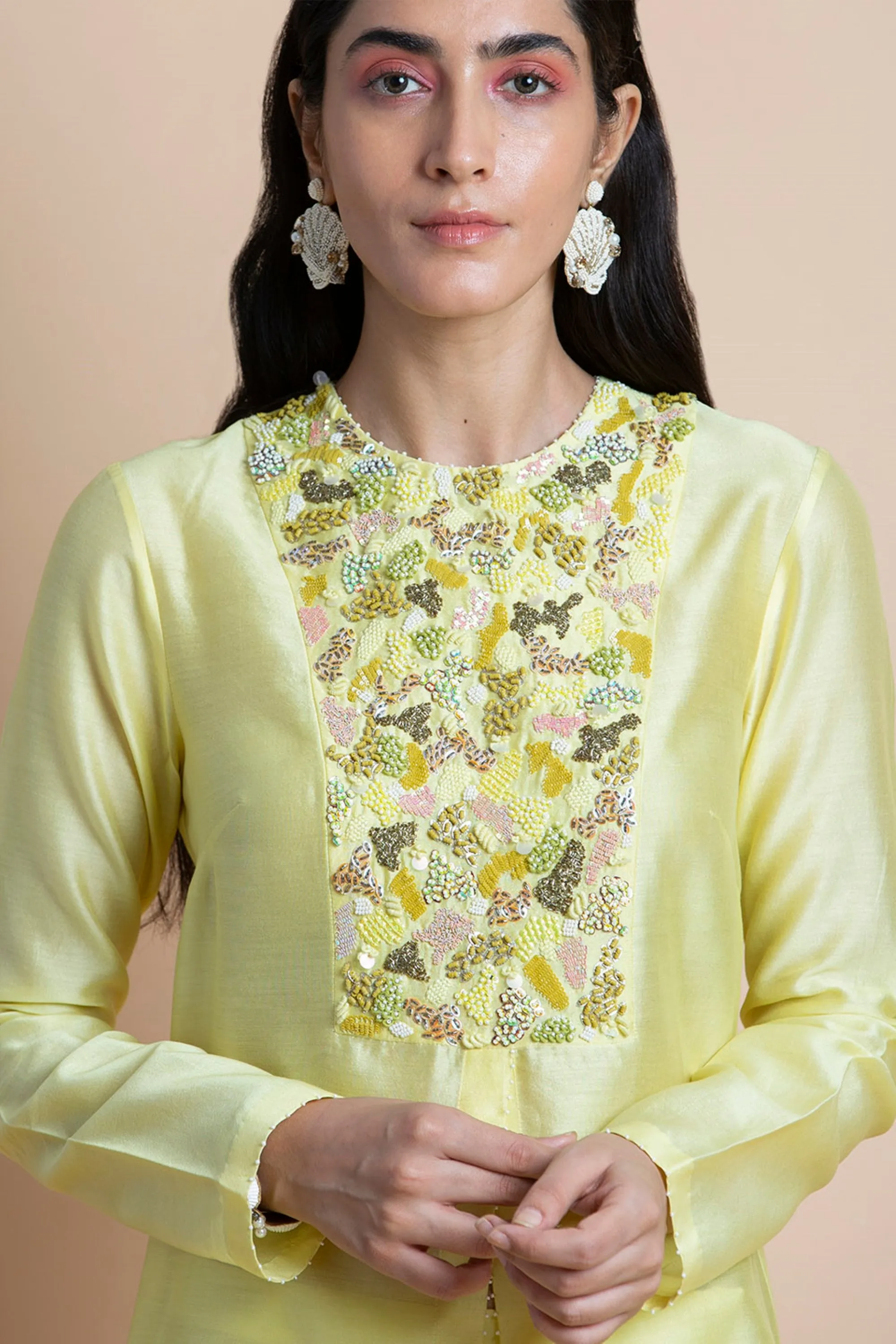 Lime Yellow Hand Embroidered Tunic