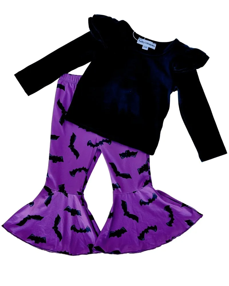 Lina Pleated Bell Bottoms - Purple Bats