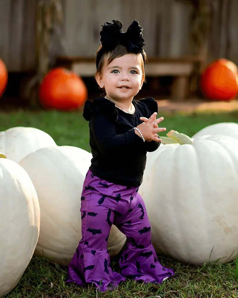 Lina Pleated Bell Bottoms - Purple Bats