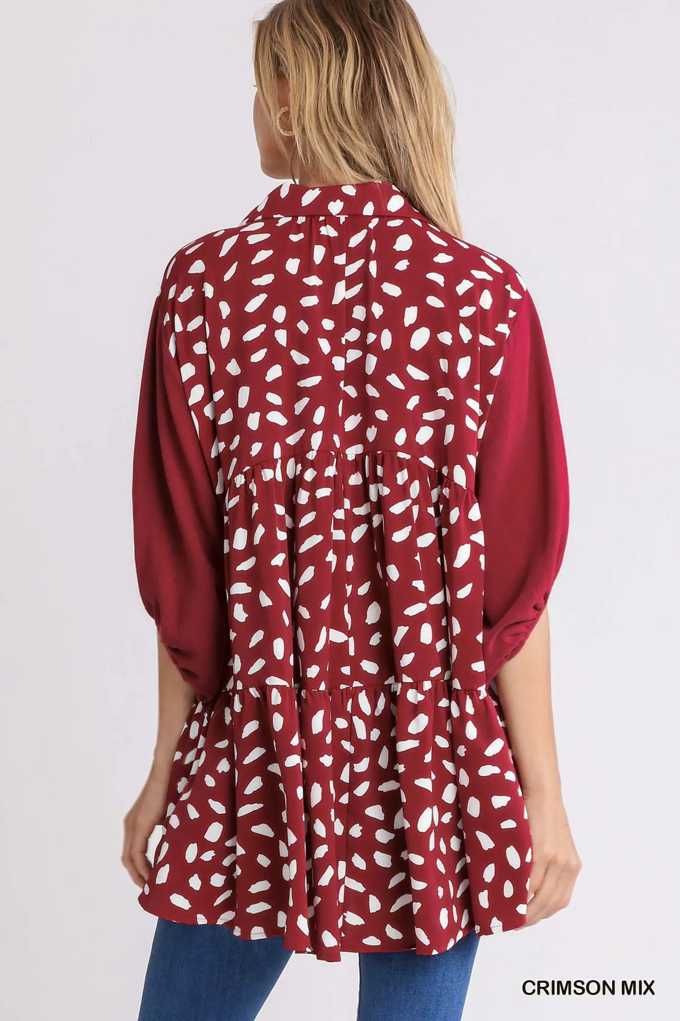 Linen Blend Animal Print Collar Button Down Tunic