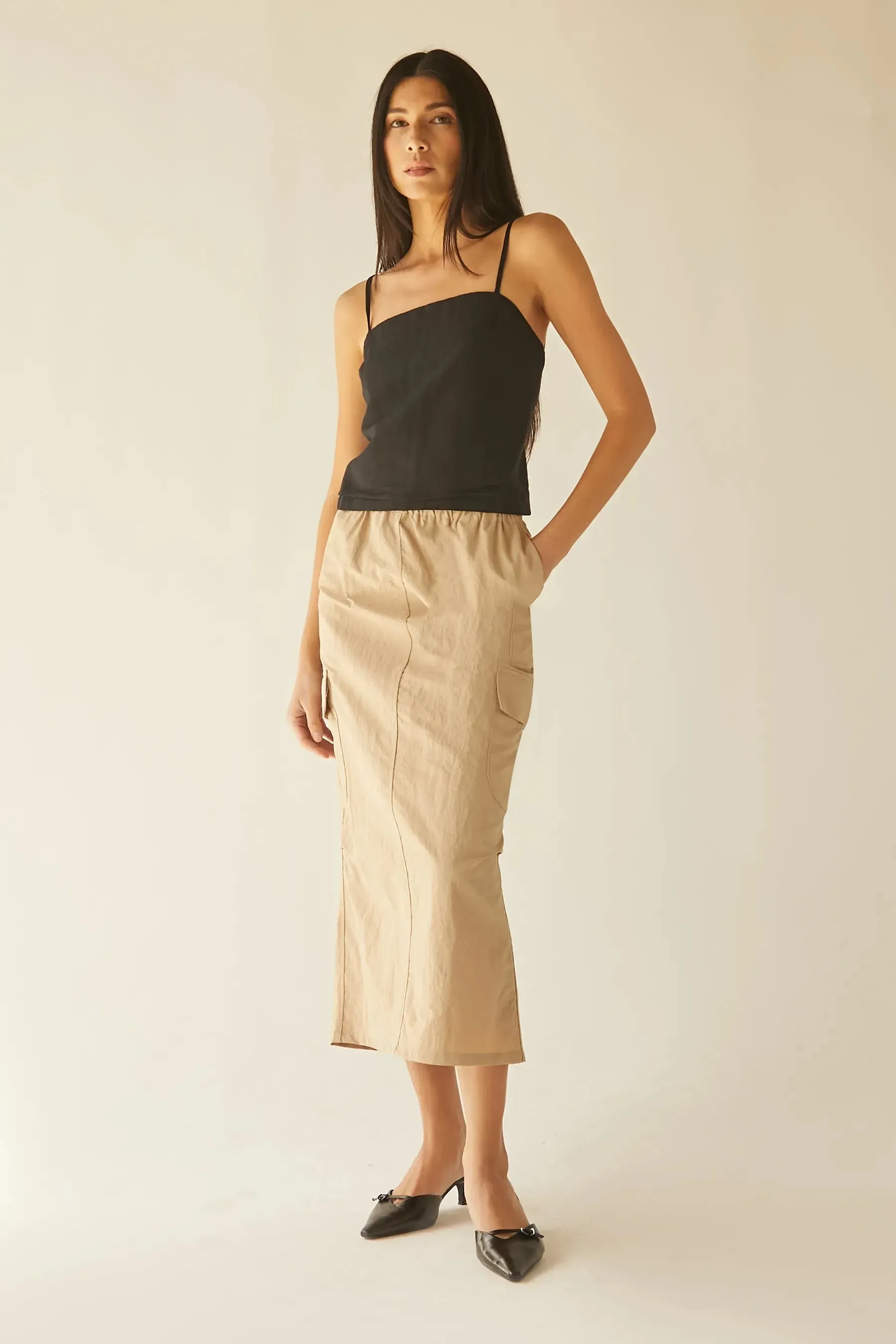 Linen Blend Open Back Tank Top