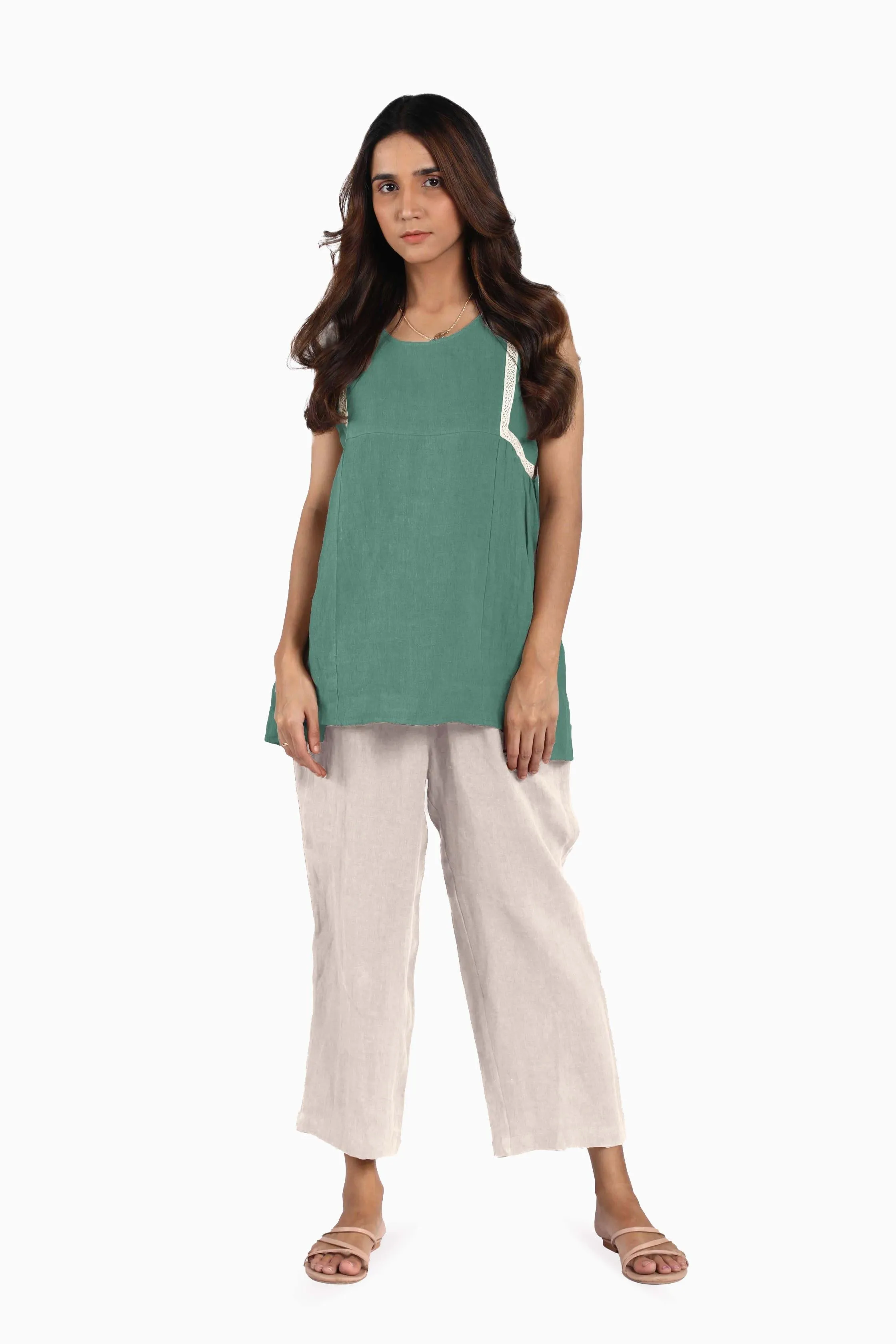 Linen Crystal Top-Petal Pink