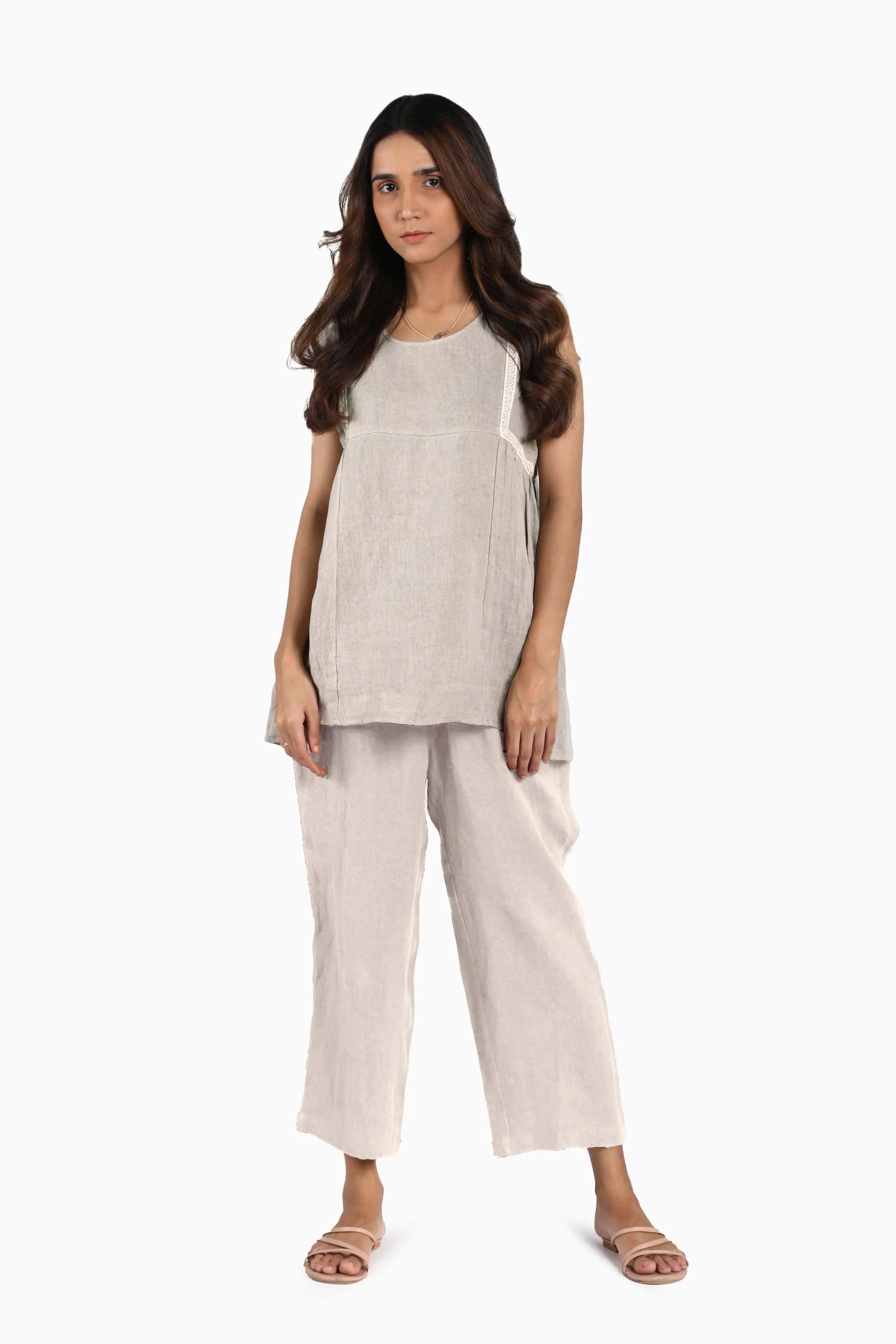 Linen Crystal Top-Petal Pink