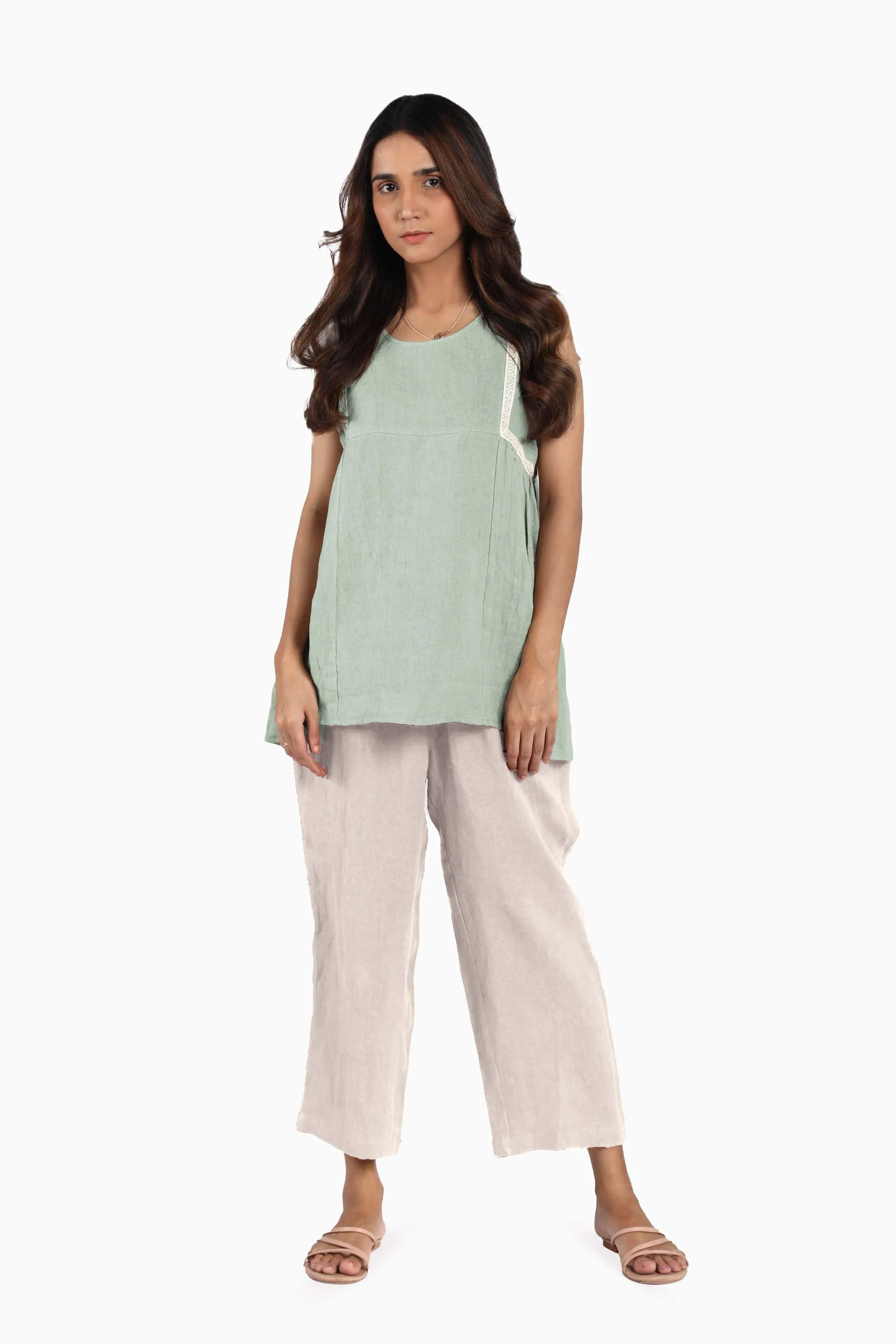 Linen Crystal Top-Petal Pink