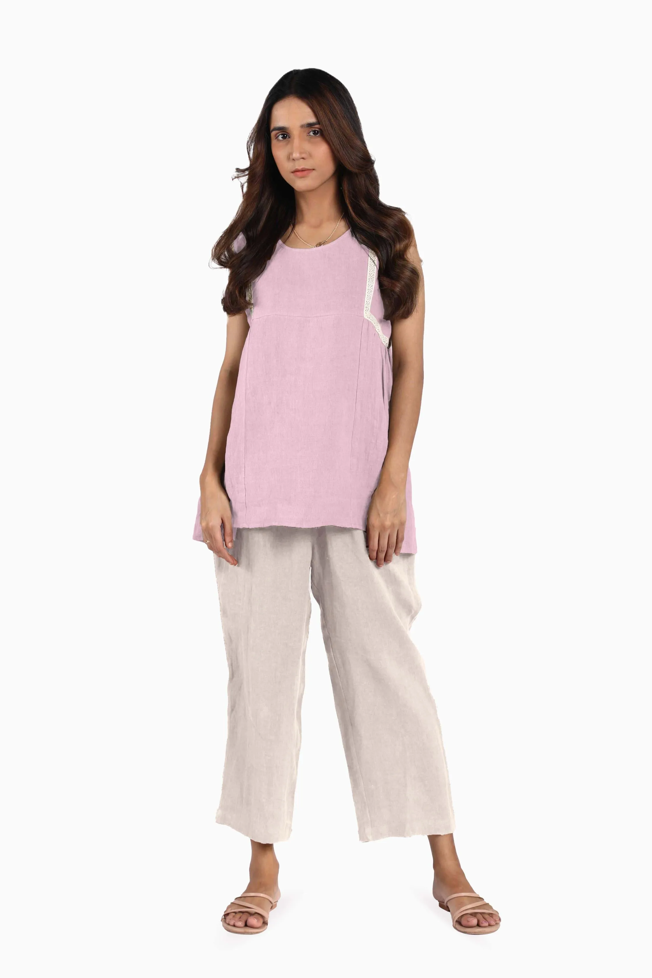 Linen Crystal Top-Petal Pink