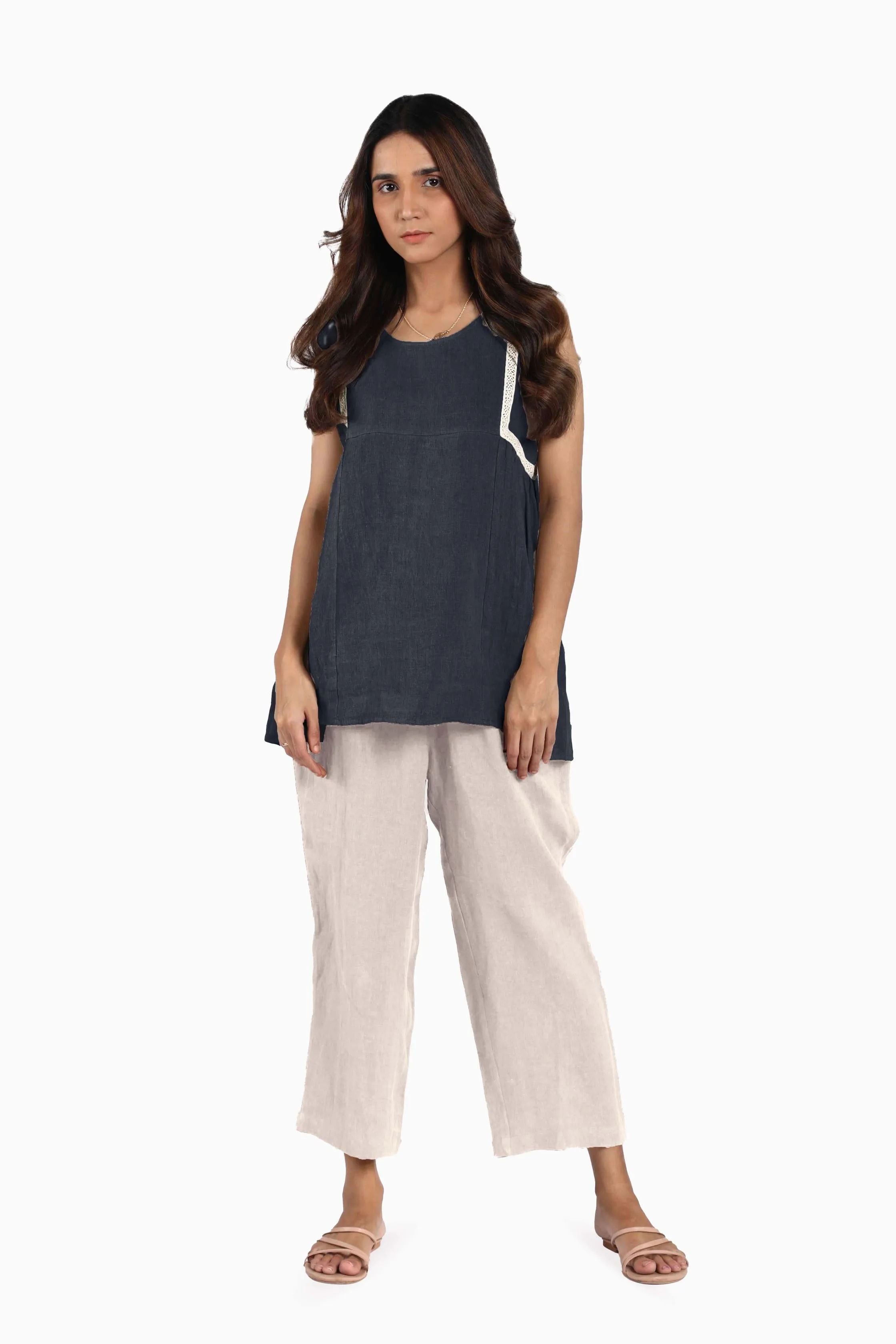 Linen Crystal Top-Petal Pink