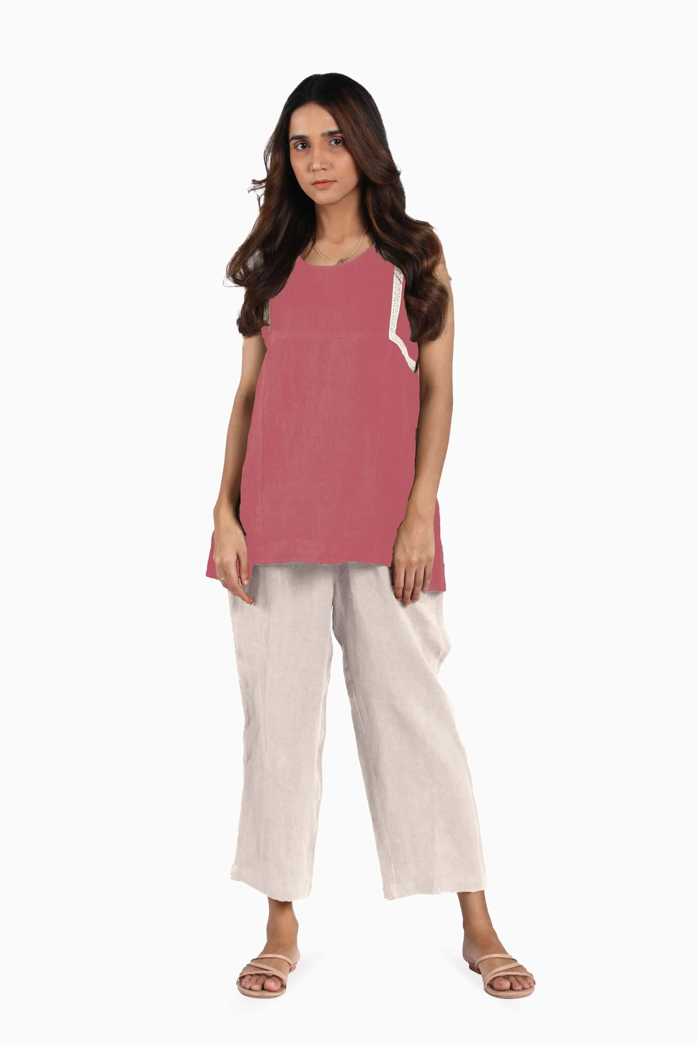 Linen Crystal Top-Petal Pink