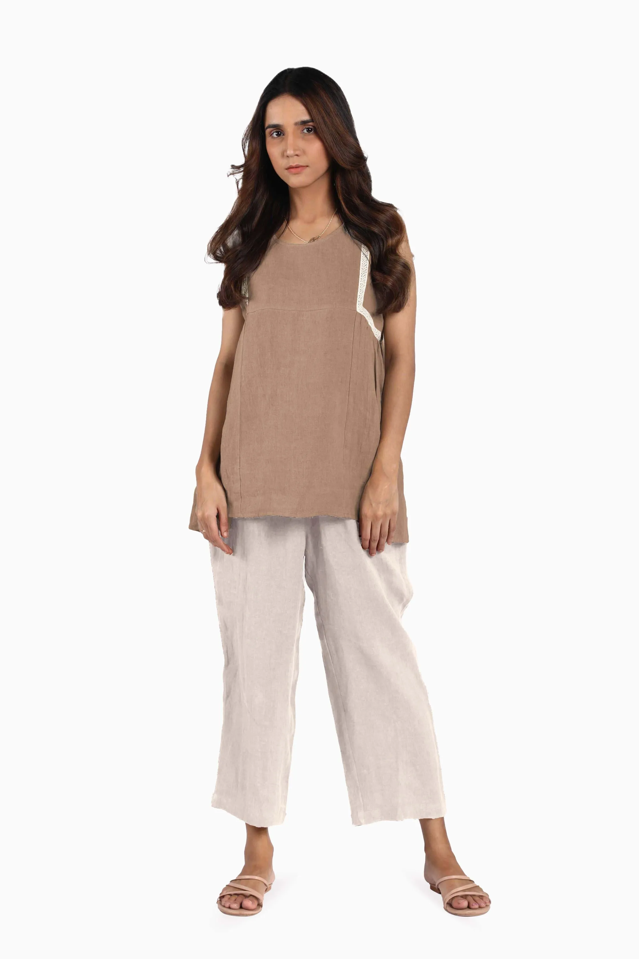 Linen Crystal Top-Petal Pink