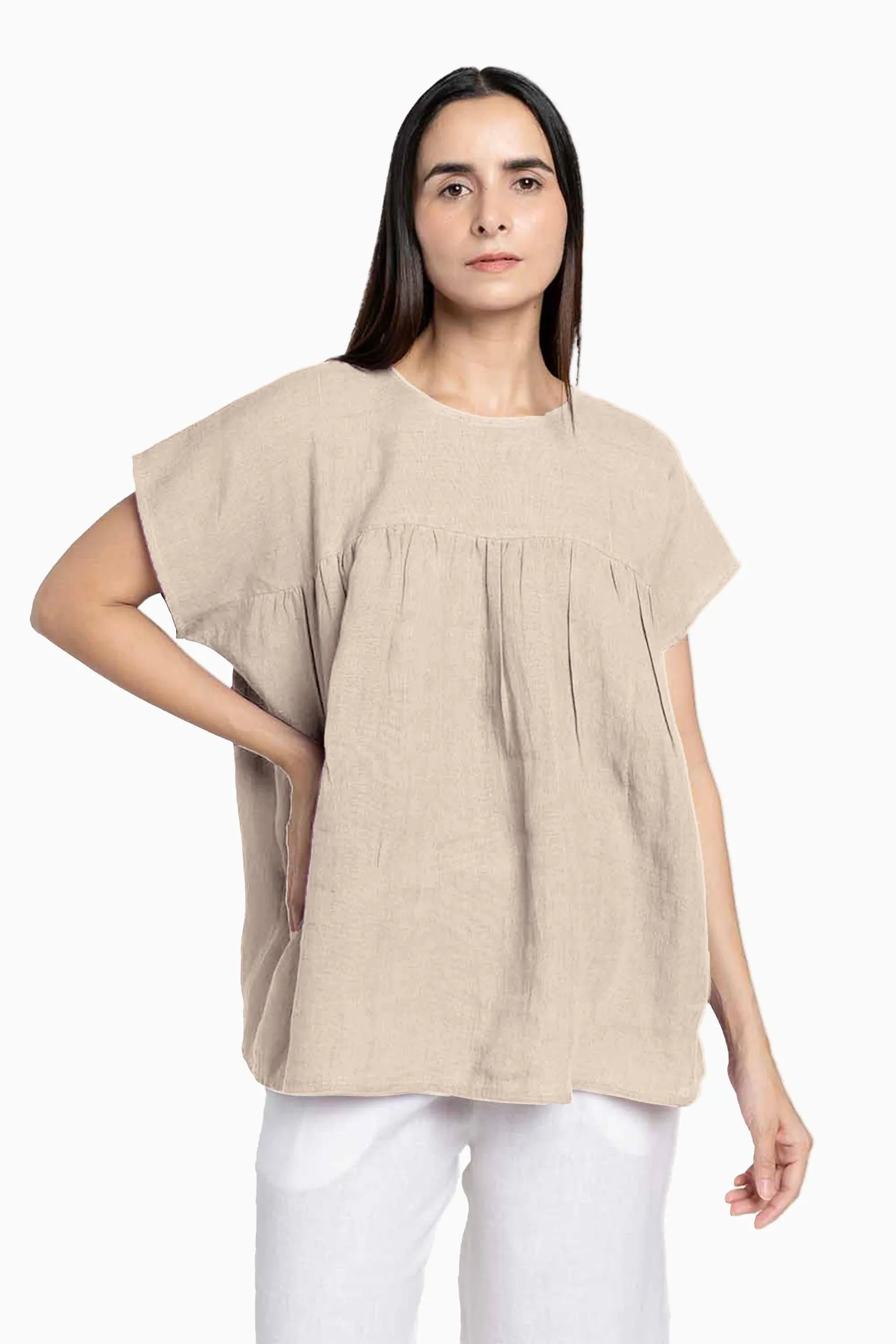 Linen Pearl Top-Stormy Blue