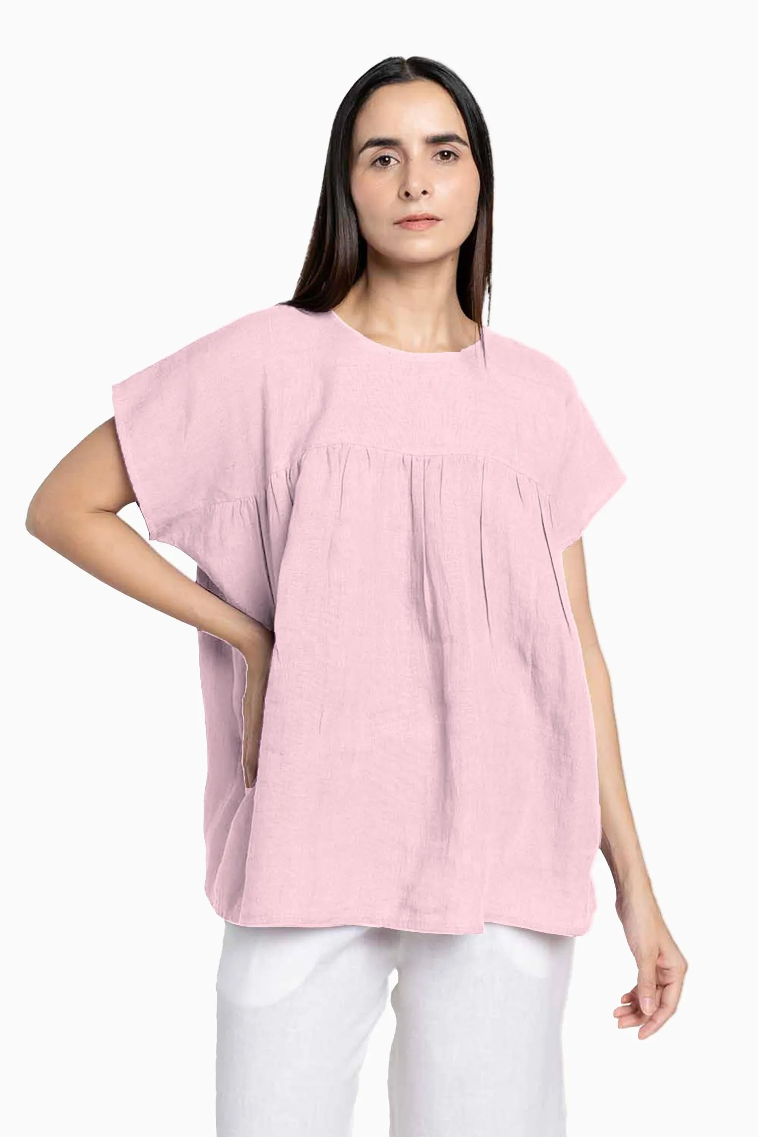 Linen Pearl Top-Stormy Blue