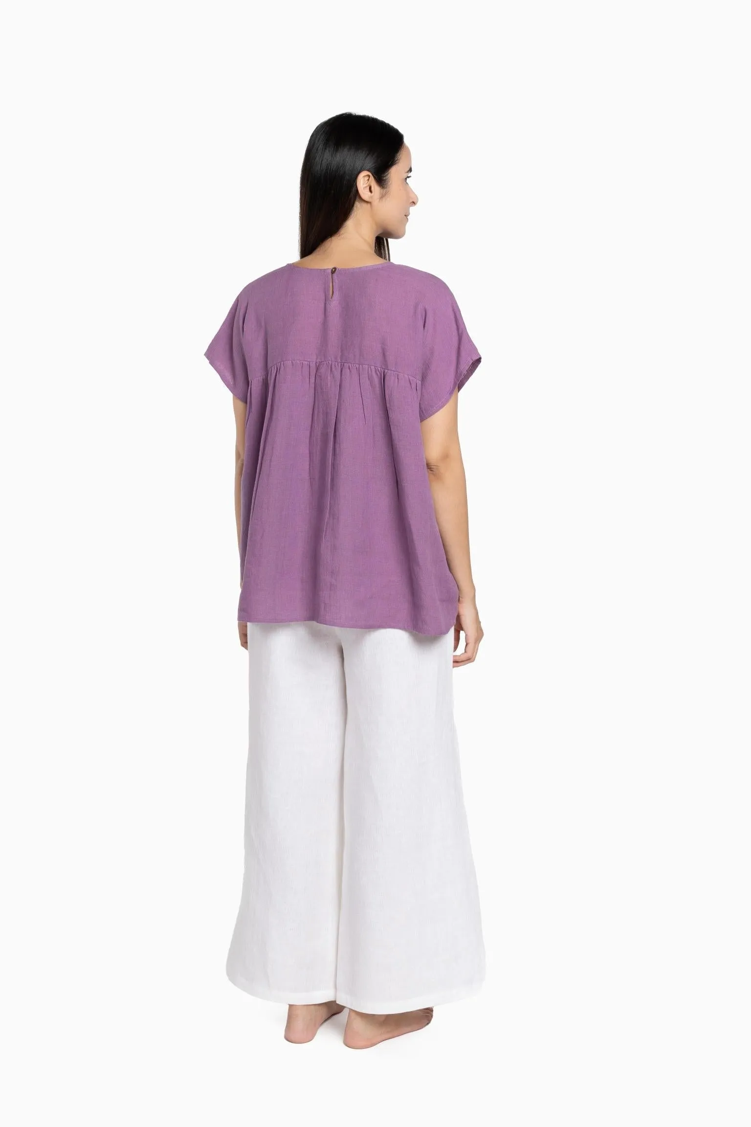 Linen Pearl Top-Stormy Blue