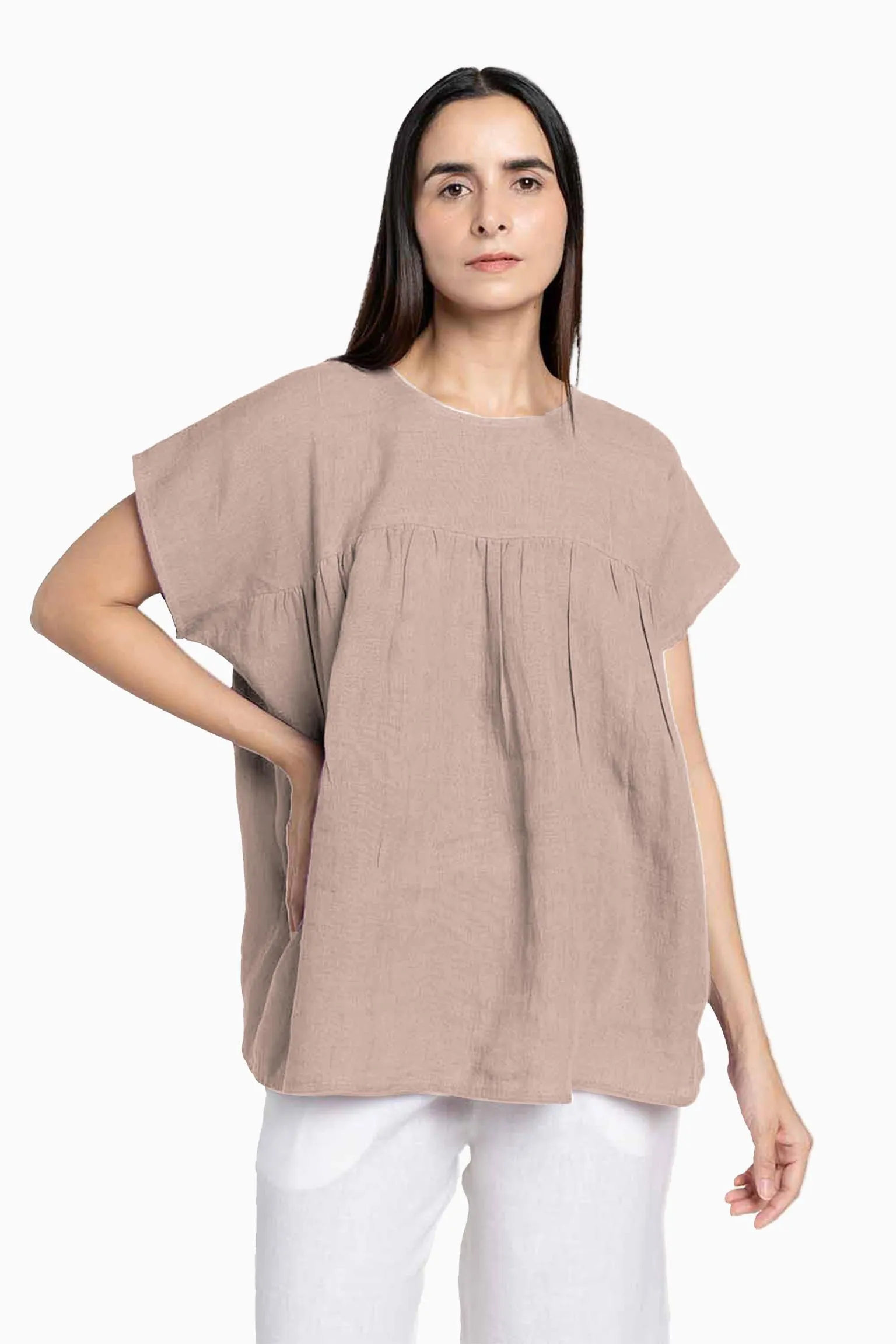 Linen Pearl Top-Stormy Blue