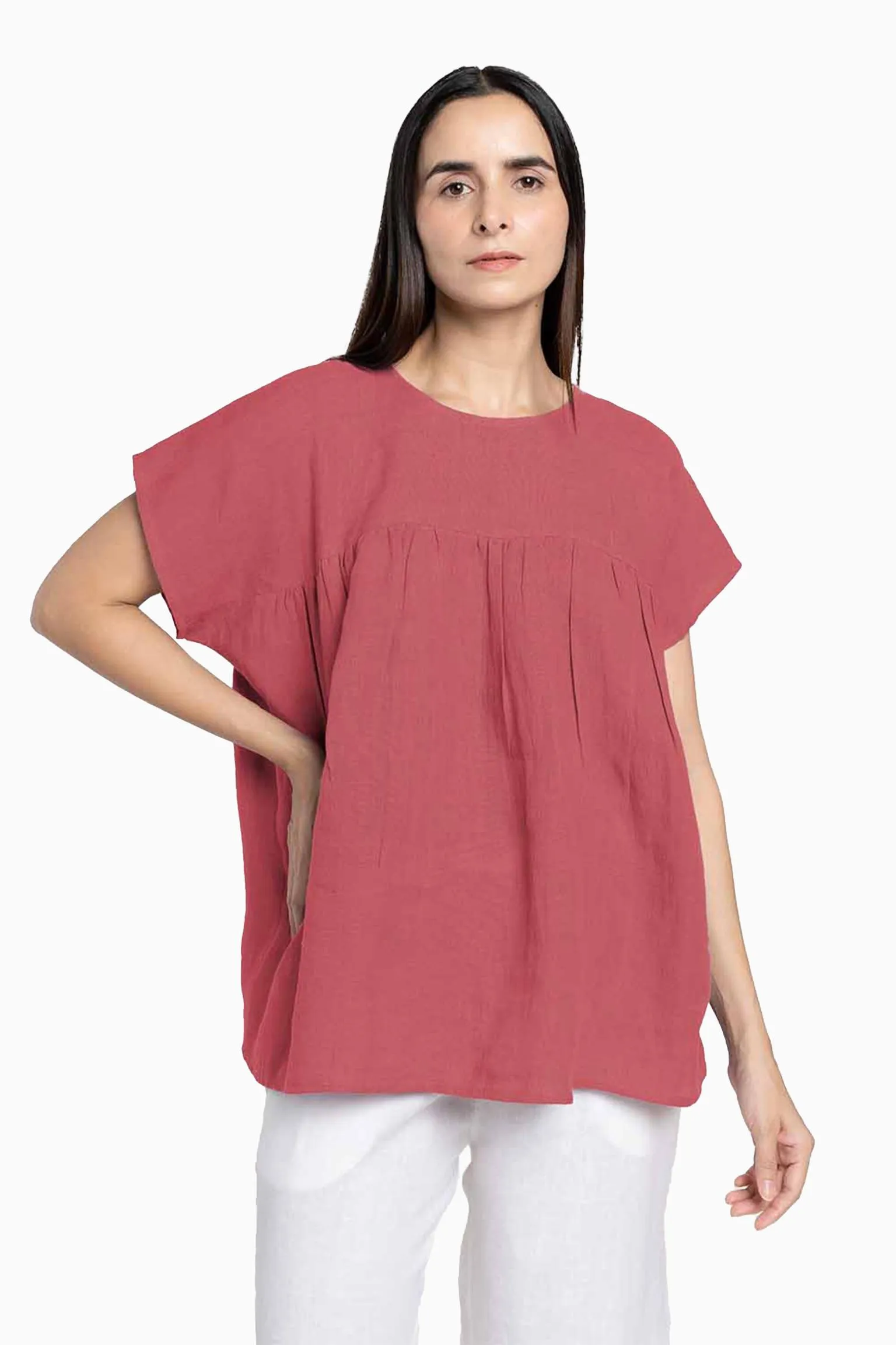 Linen Pearl Top-Stormy Blue