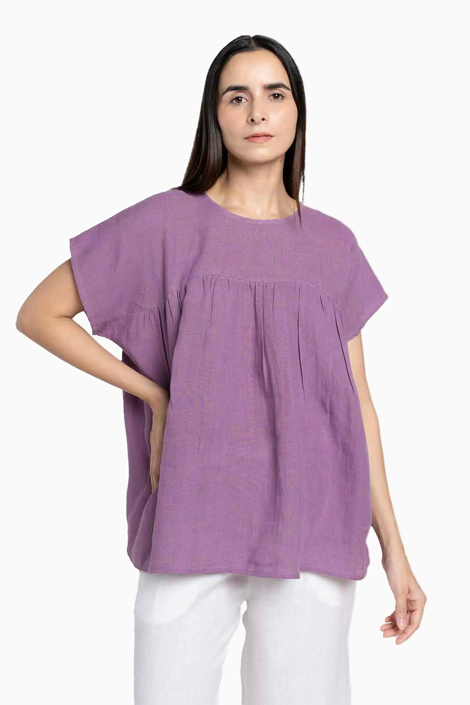 Linen Pearl Top-Stormy Blue