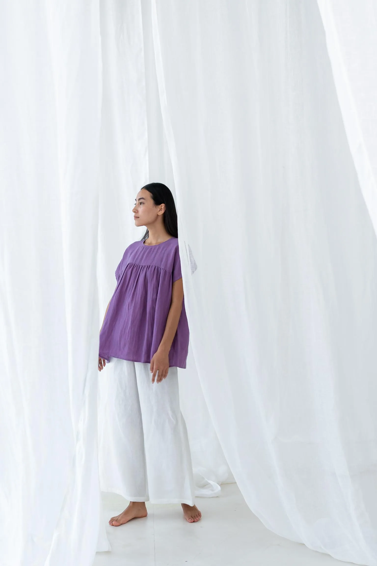 Linen Pearl Top-Stormy Blue