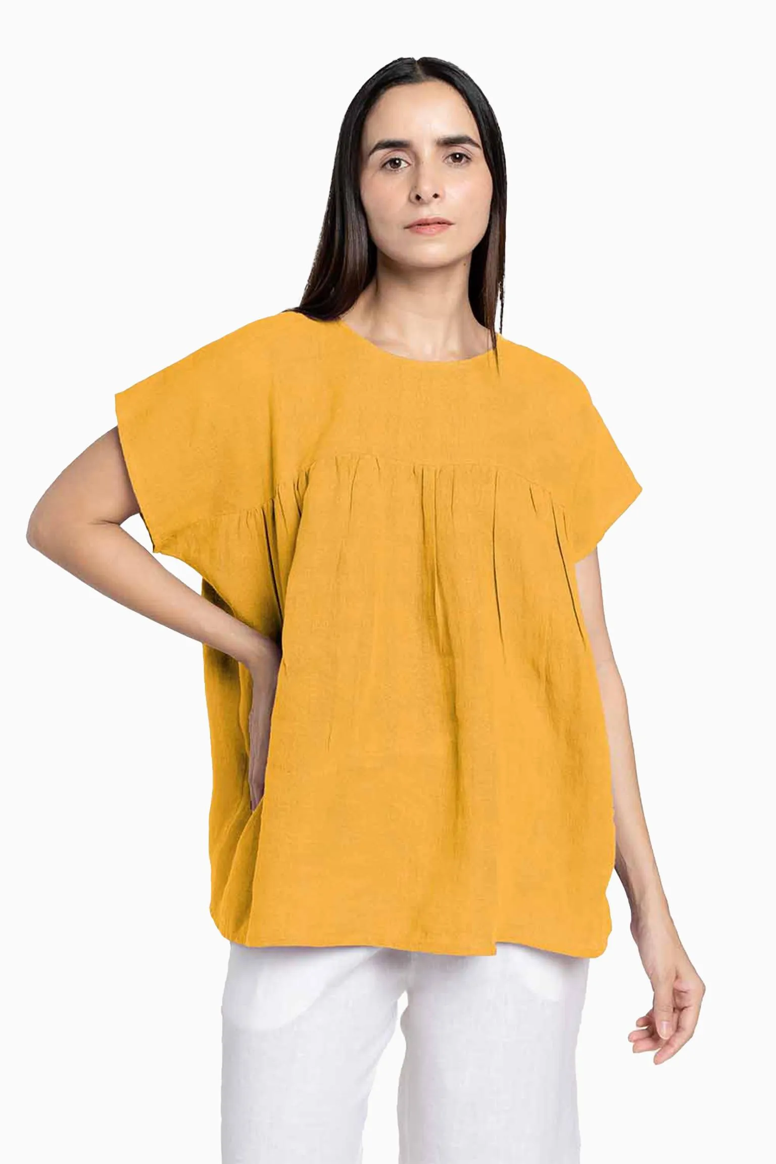 Linen Pearl Top-Stormy Blue