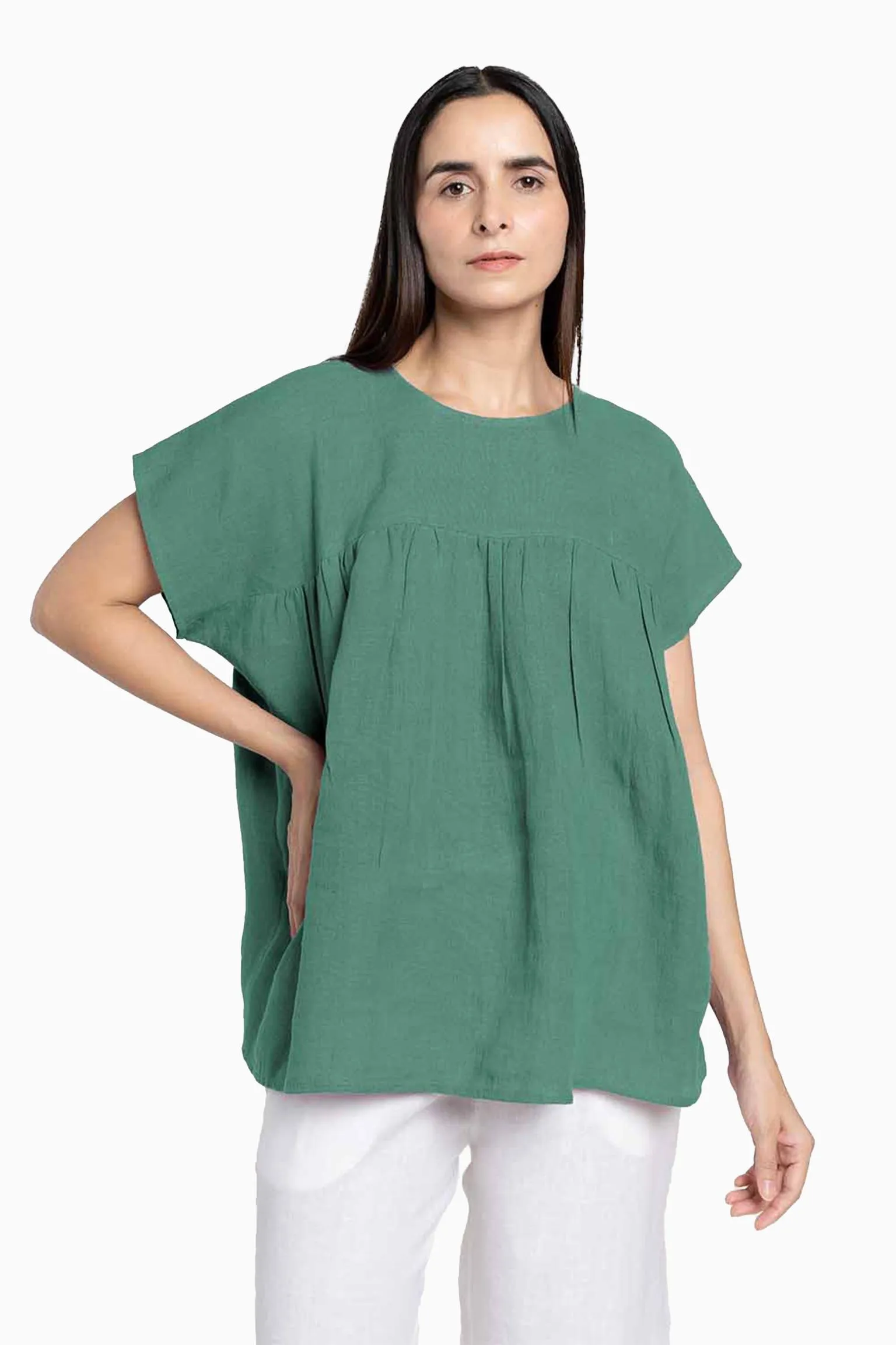Linen Pearl Top-Stormy Blue