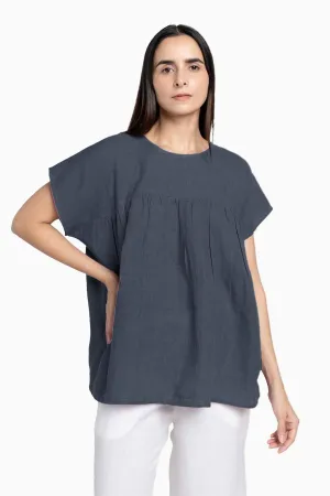 Linen Pearl Top-Stormy Blue